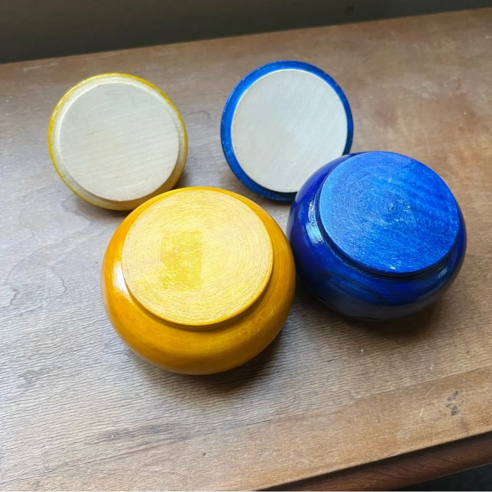 Hand Painted Handmade Lacquer Wooden Trinket Jewelry Box Set with Lid Folk Art